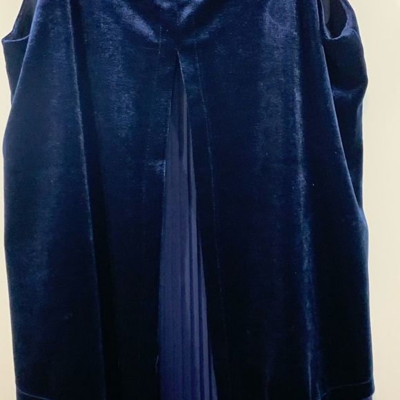 Rose+Olive Velvet Spaghetti Strap Top Deep Blue Pleated Detail Size Small - Picture 4 of 11